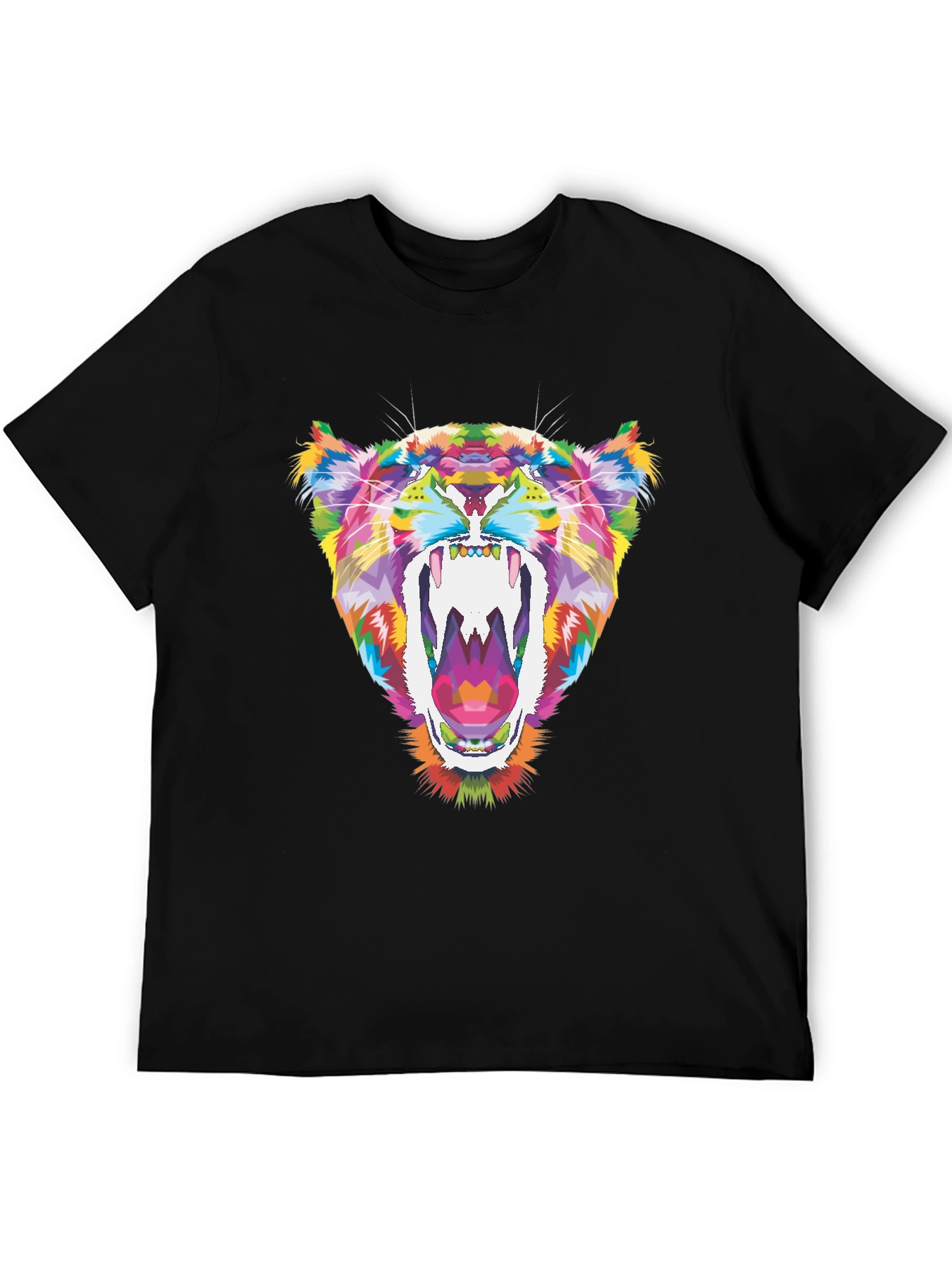 Vibrant Geometric Tiger Graphic Tee - Black