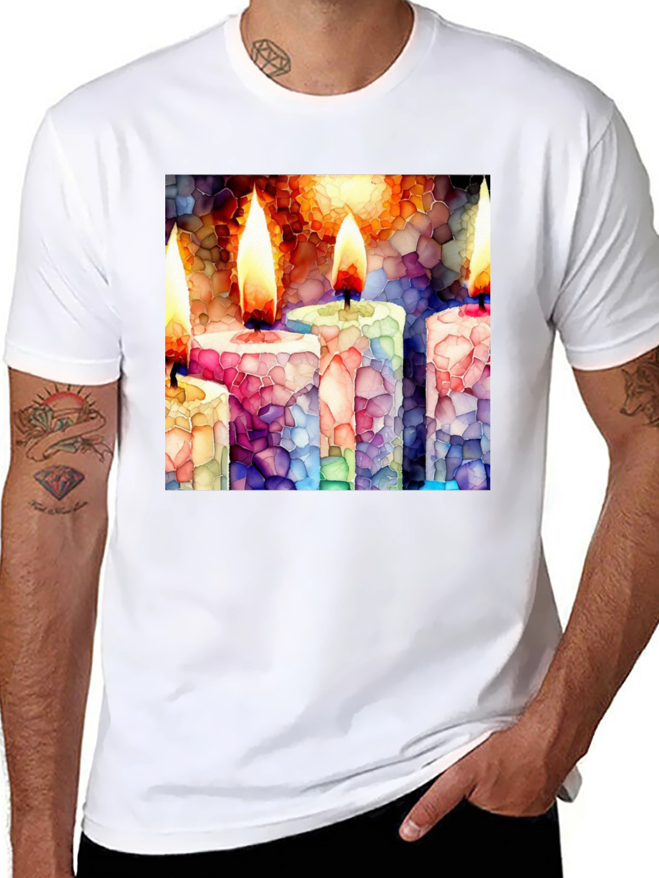 Candle Mosaic T-Shirt - Unique Art Tee