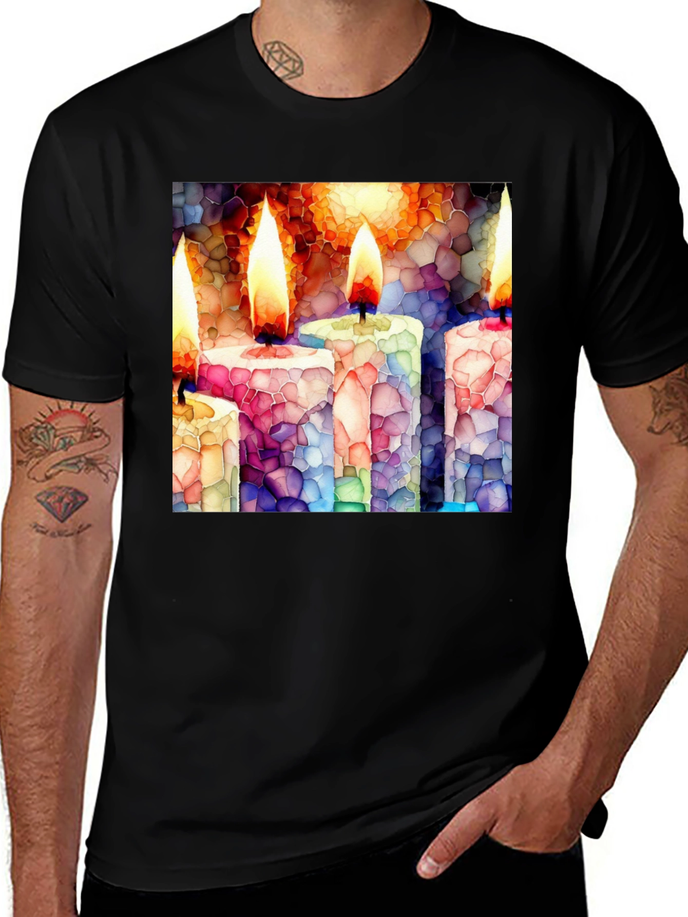 Candle Mosaic T-Shirt - Unique Art Tee