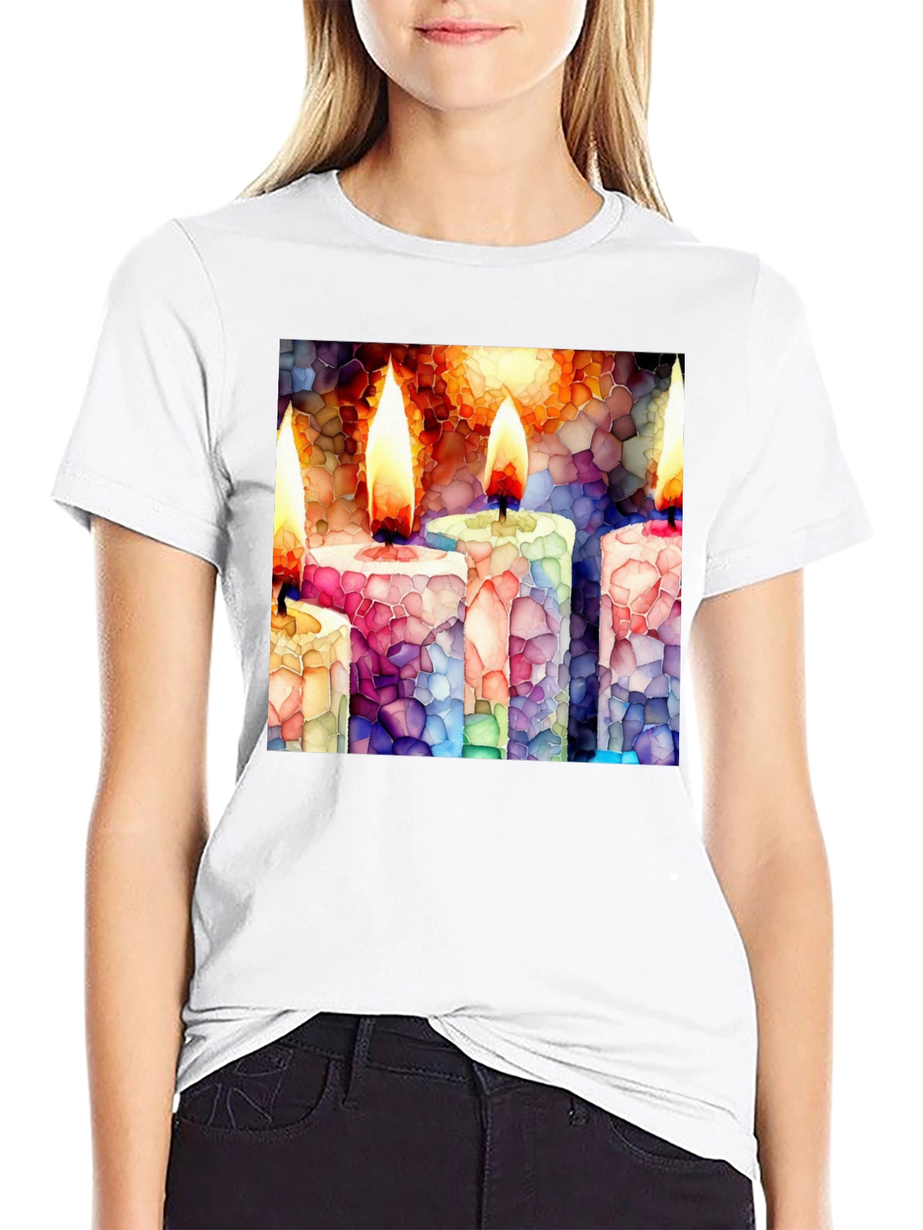 Candle Mosaic T-Shirt - Unique Art Tee