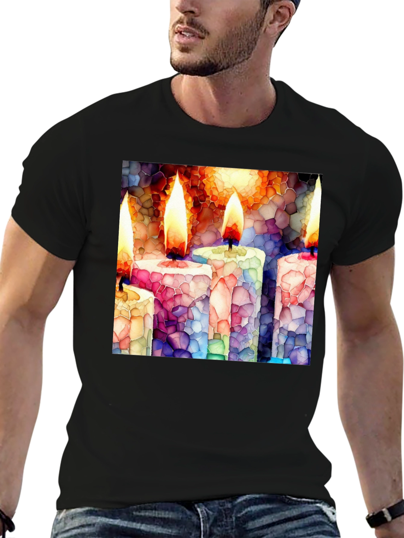 Candle Mosaic T-Shirt - Unique Art Tee