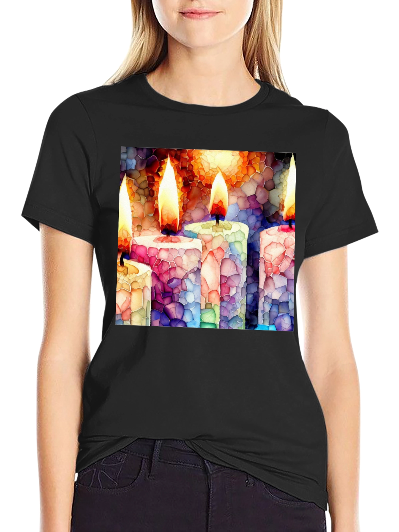 Candle Mosaic T-Shirt - Unique Art Tee